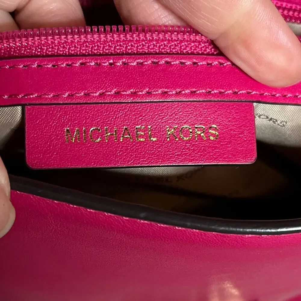 MICHAEL KORS Sloan Ultra Pink Ruffled Leather Medium Satchel Handbag Purse